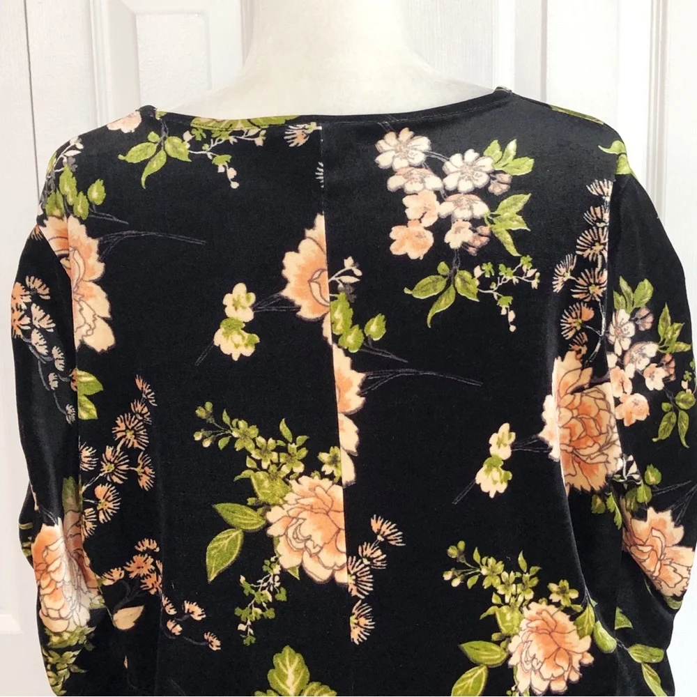 Capsule Black Multi Floral Velvet Ruched Long Sleeve Shift Dress 16 - Picture 14 of 16